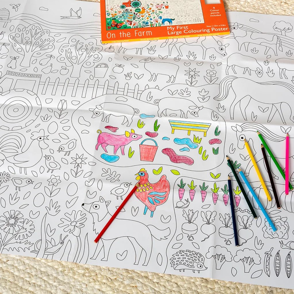 On the Farm Large Colouring Poster with Pencils