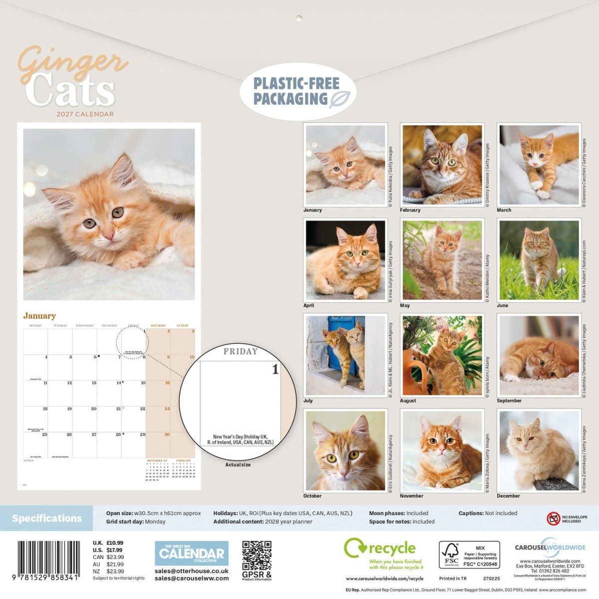 Ginger Cats, Square Wall Calendar 2027
