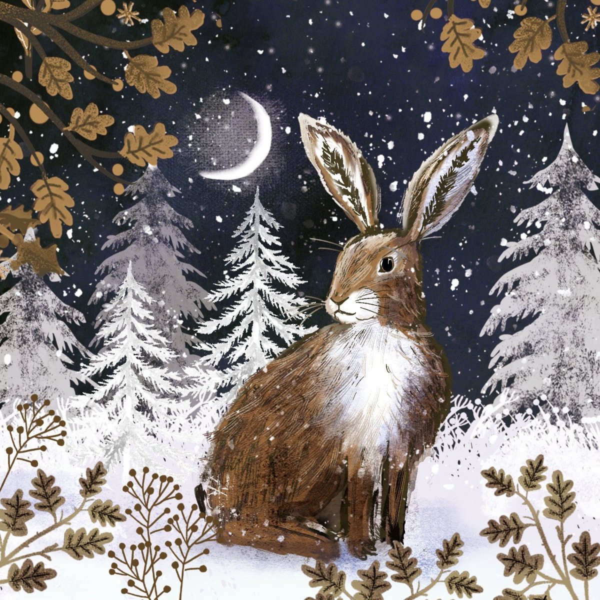 Moonlit Hare Christmas Cards, 10 Pack