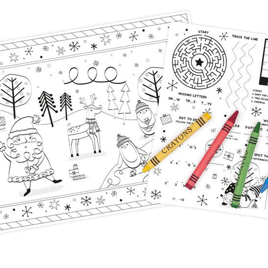 Festive Scene Colour-in Placemats with Crayons - 6 Pack