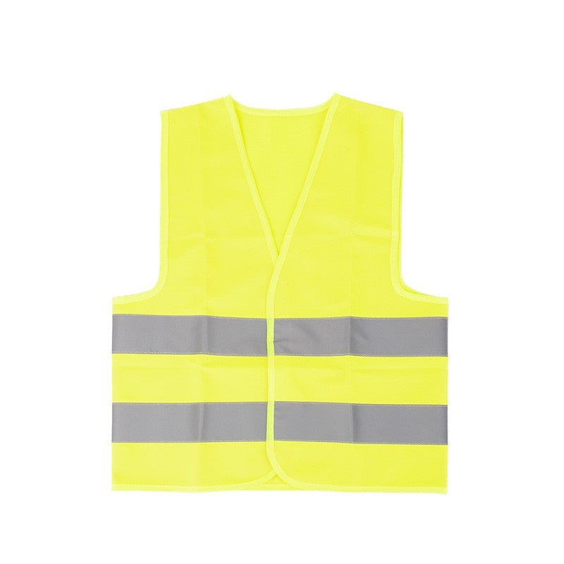 A childrens yellow high-viz vest against a white background.