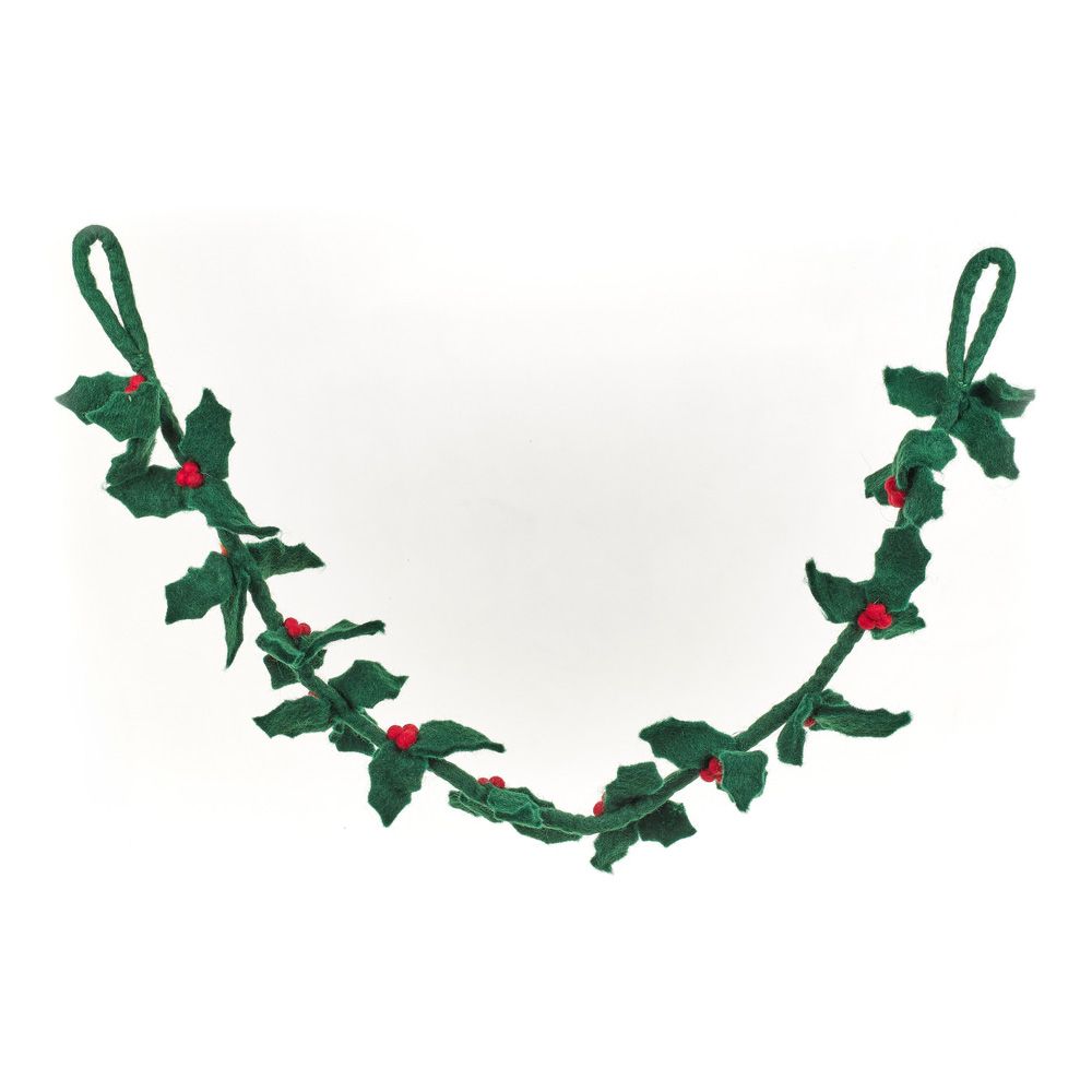 Handmade Felt Biodegradable Holly Garland Christmas Decoration