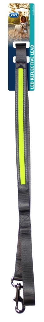 A reflective LED dog lead, the packaging features an RSPCA logo in the top left.