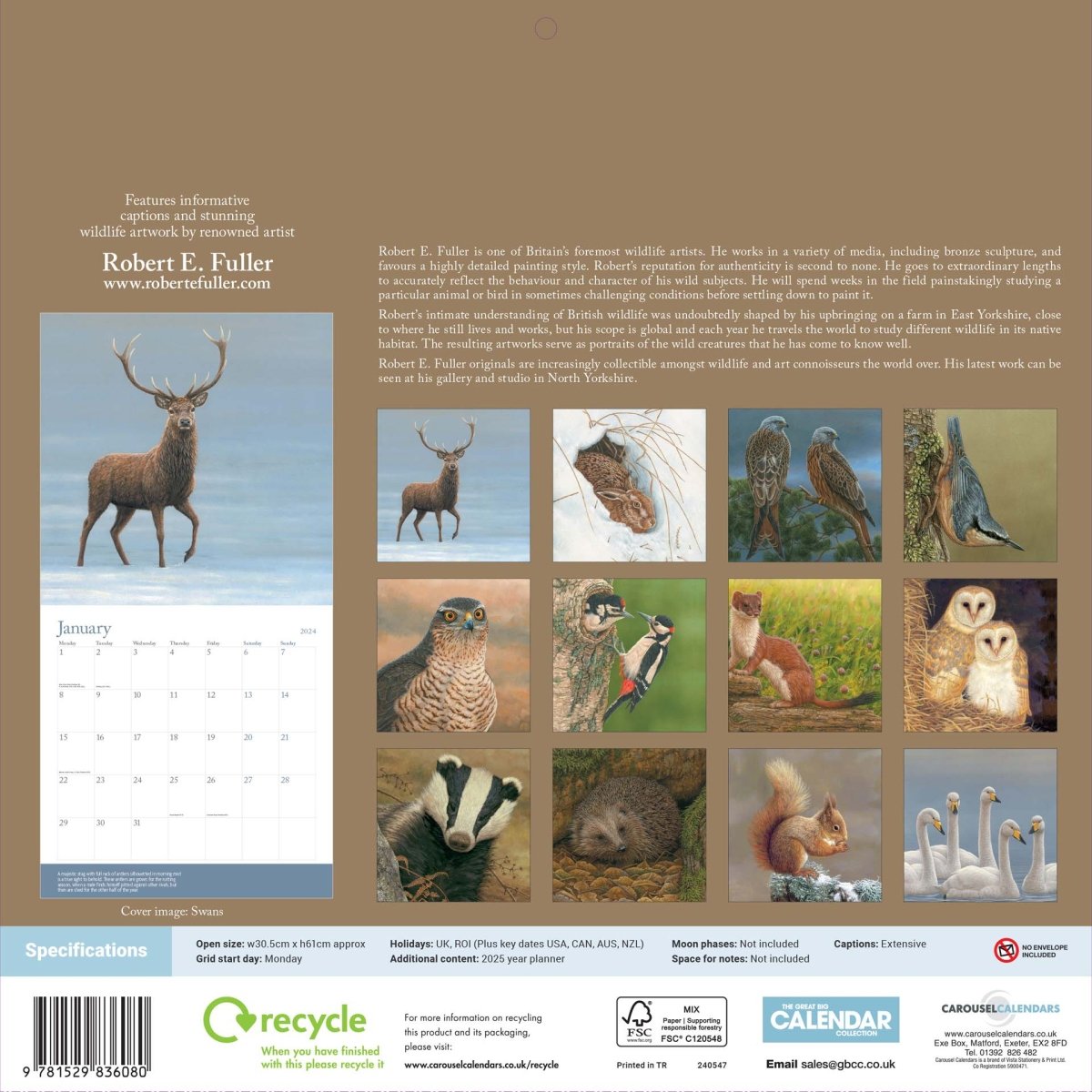 British Wildlife in Art By Robert Fuller Wall Calendar 2024