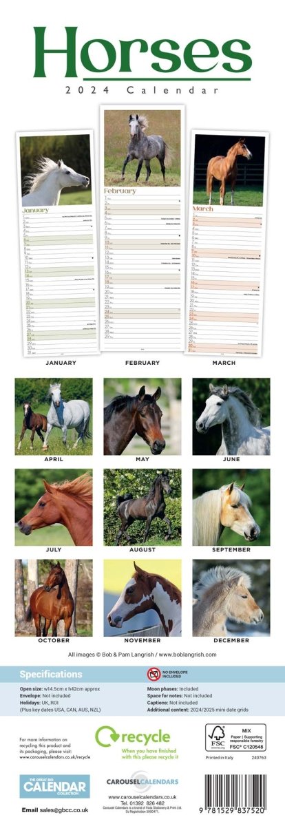 Horses Slim Calendar 2024