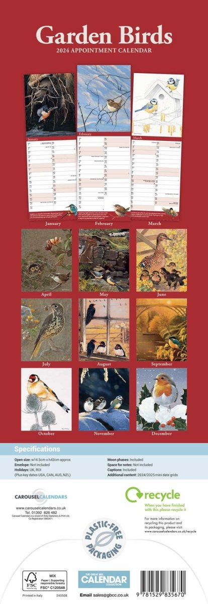 Garden Birds By Pollyanna Pickering (illustrated) Slim Calendar 2024