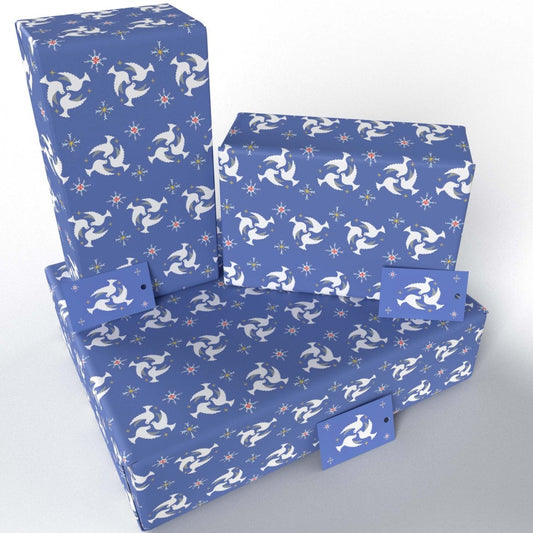 Purple Christmas Doves Recycled Wrapping Paper by Vicky Scott