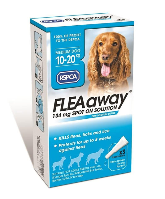 RSPCA FleaAway Spot On Solution for Medium Dogs 10-20kg, 3 pack