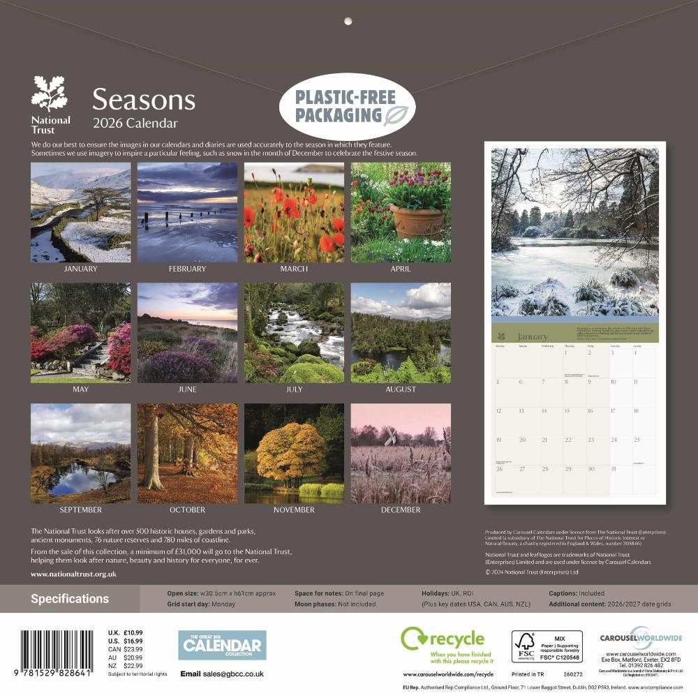 Seasons National Trust Square Wall Calendar 2026