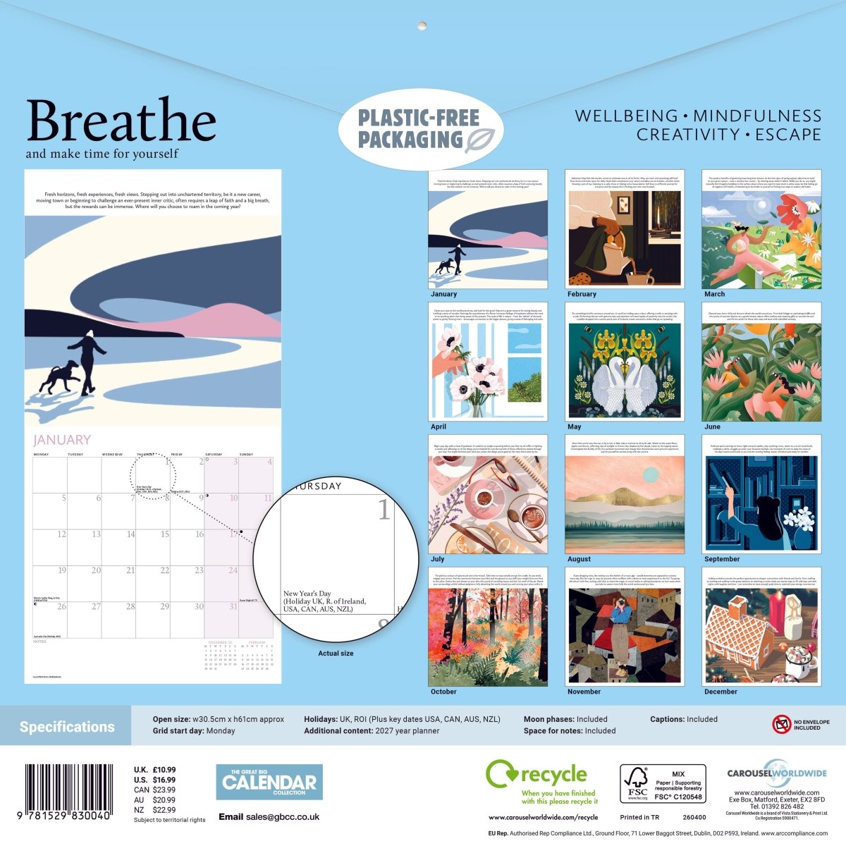 Breathe Square Wall Calendar 2026