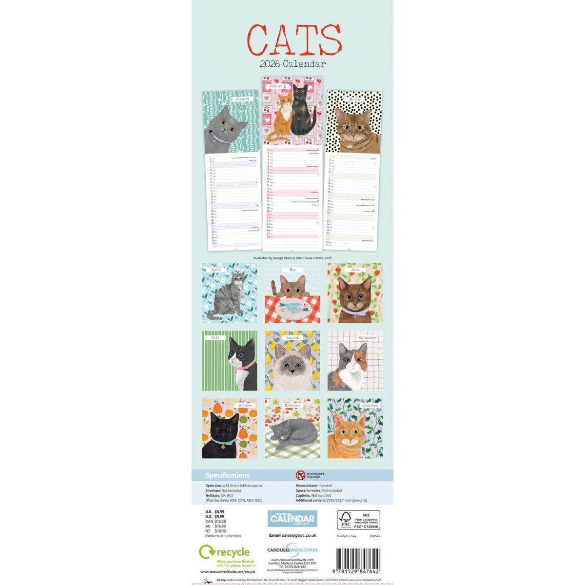 Cats Slim Calendar 2026