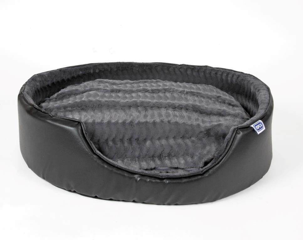 RSPCA Dark Grey Plush Faux Leather Oval Dog Bed