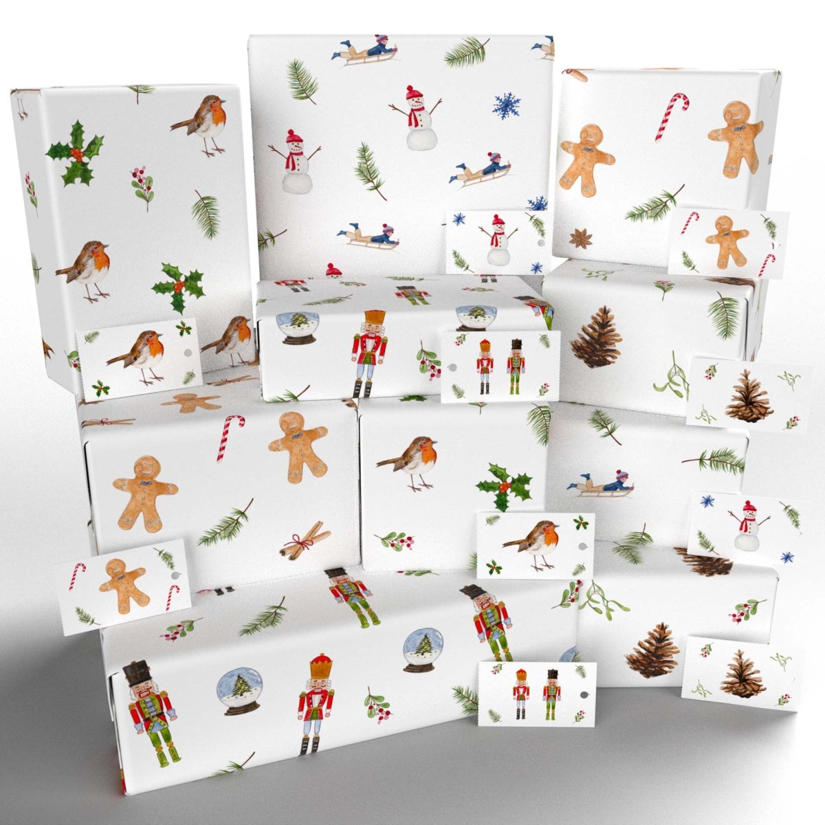 Christmas White Ten Pack Recycled Wrapping Paper by Sophie Botsford