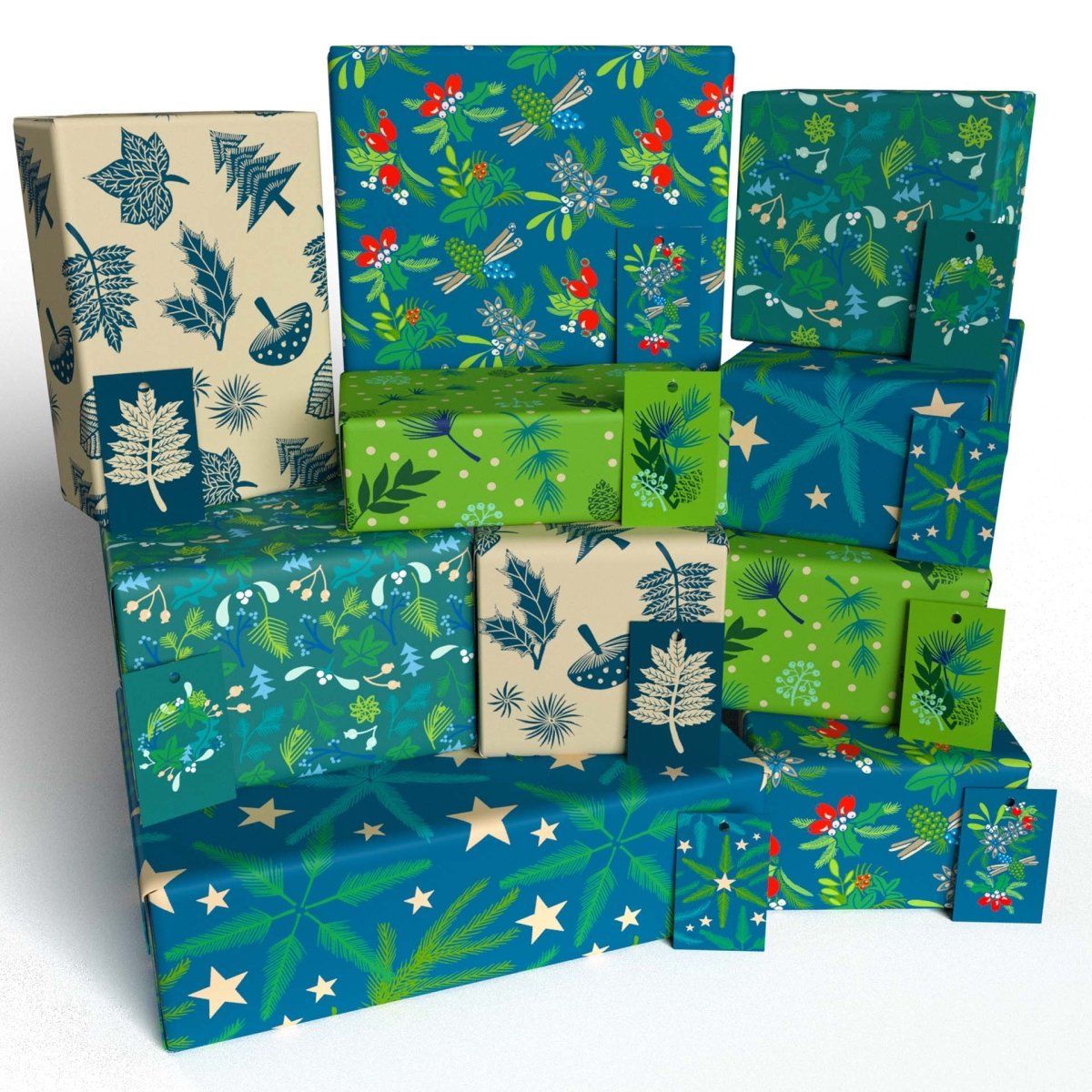 Christmas Leaves and Berries Ten Pack Recycled Wrapping Paper by Kate Heiss