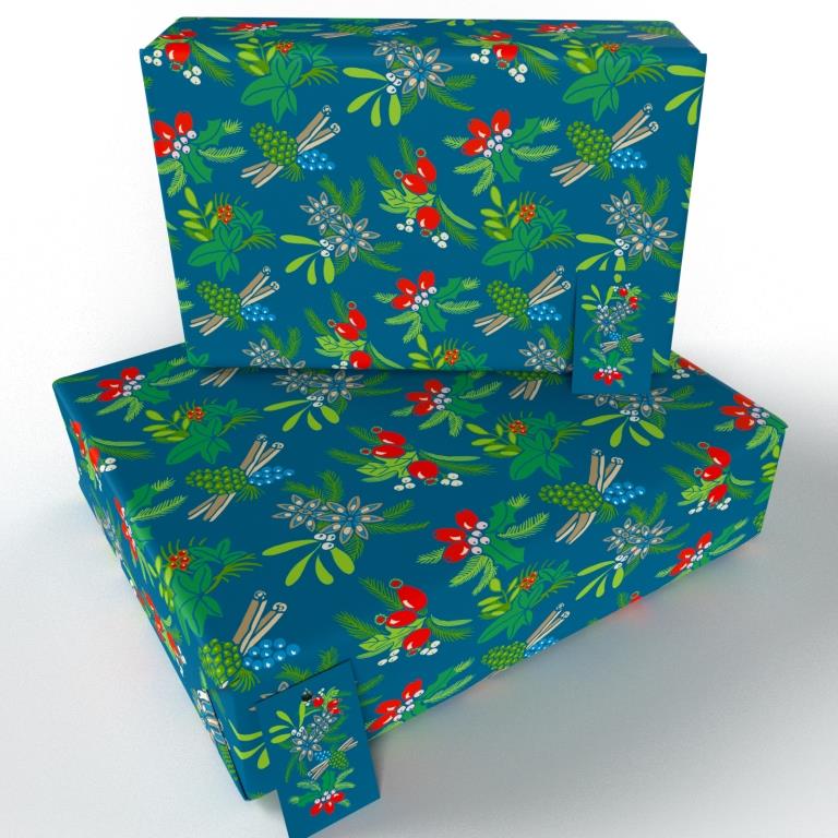 Christmas Leaves and Berries Ten Pack Recycled Wrapping Paper by Kate Heiss