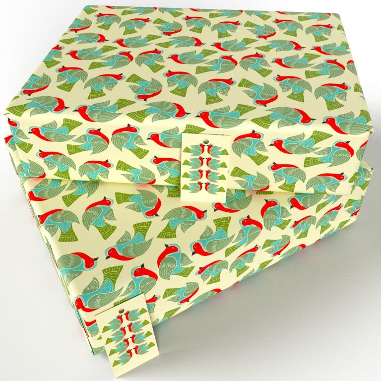 Christmas Folk Robins Ten Pack Recycled Wrapping Paper by Kate Heiss