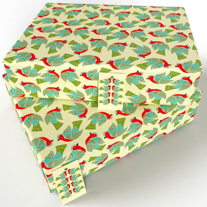 Christmas Folk Robins Ten Pack Recycled Wrapping Paper by Kate Heiss