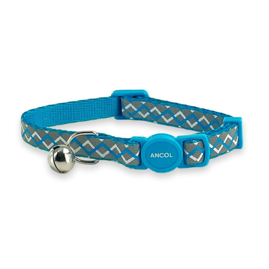 Cat Safety Collar, Blue Reflective Zig Zag Print