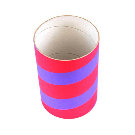 A red and purple striped play tube.