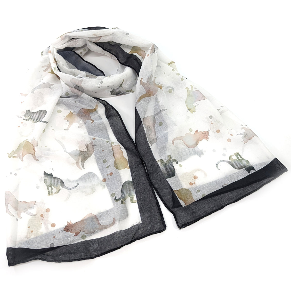 Watercolour Illustrated Cats Scarf
