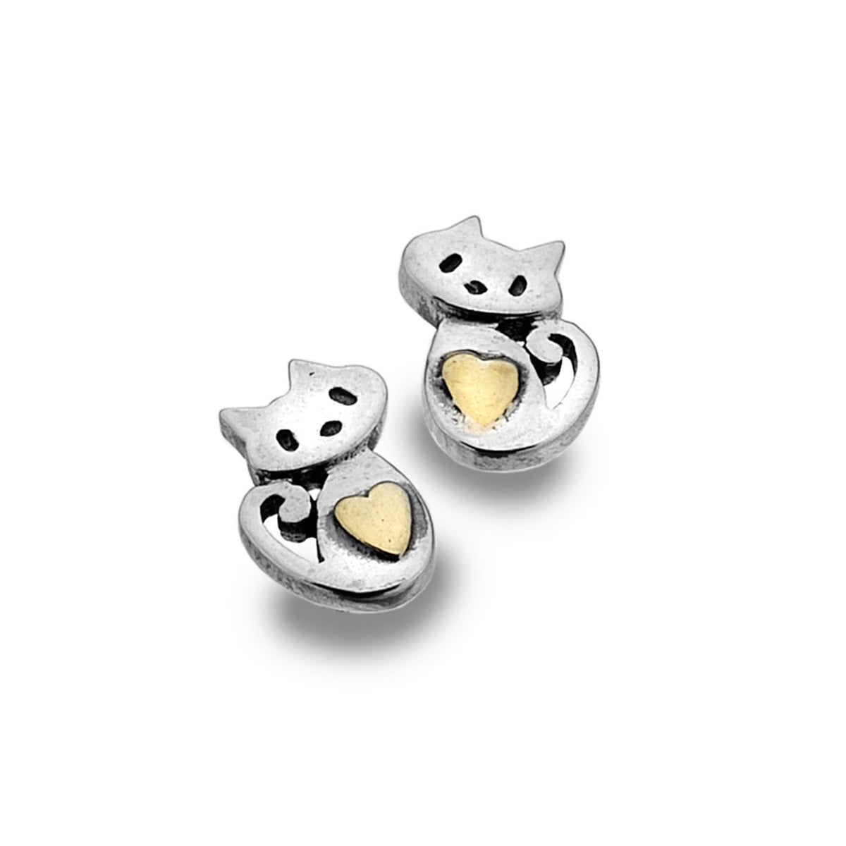 Silver Kitten with Brass Heart Earrings