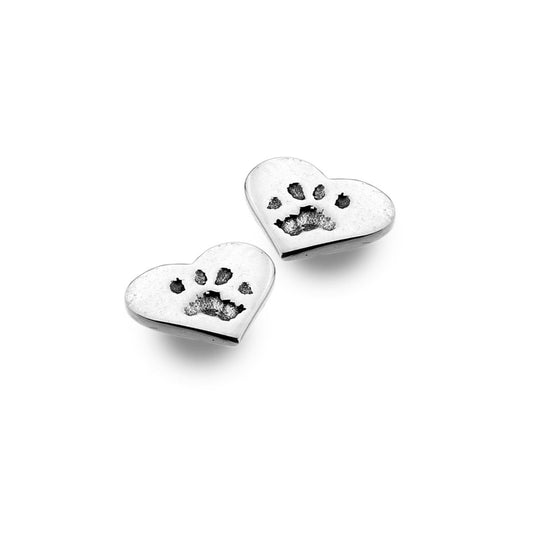 Silver Heart with Dog Paw Print Earrings