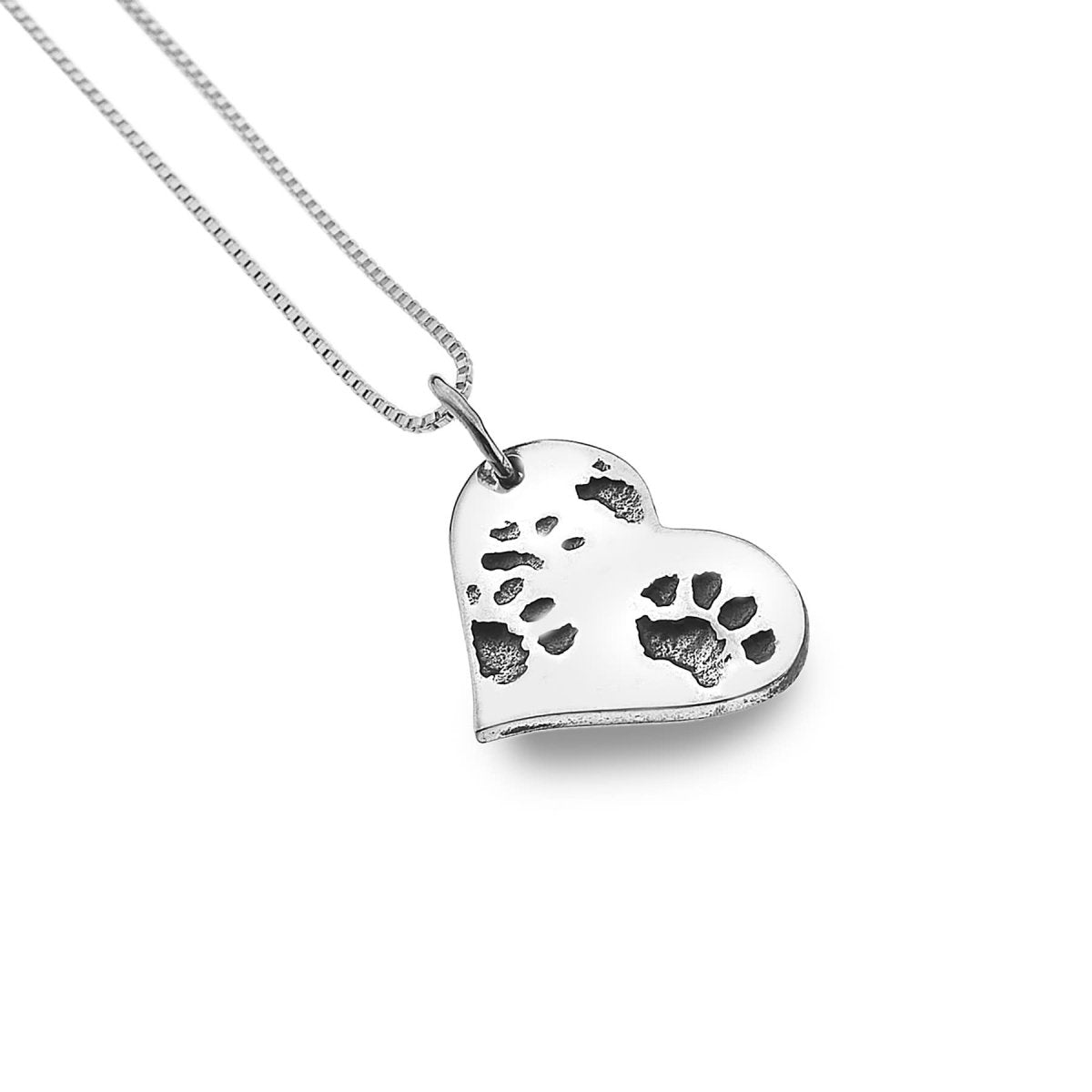 Silver Heart with Dog Paw Print Pendant