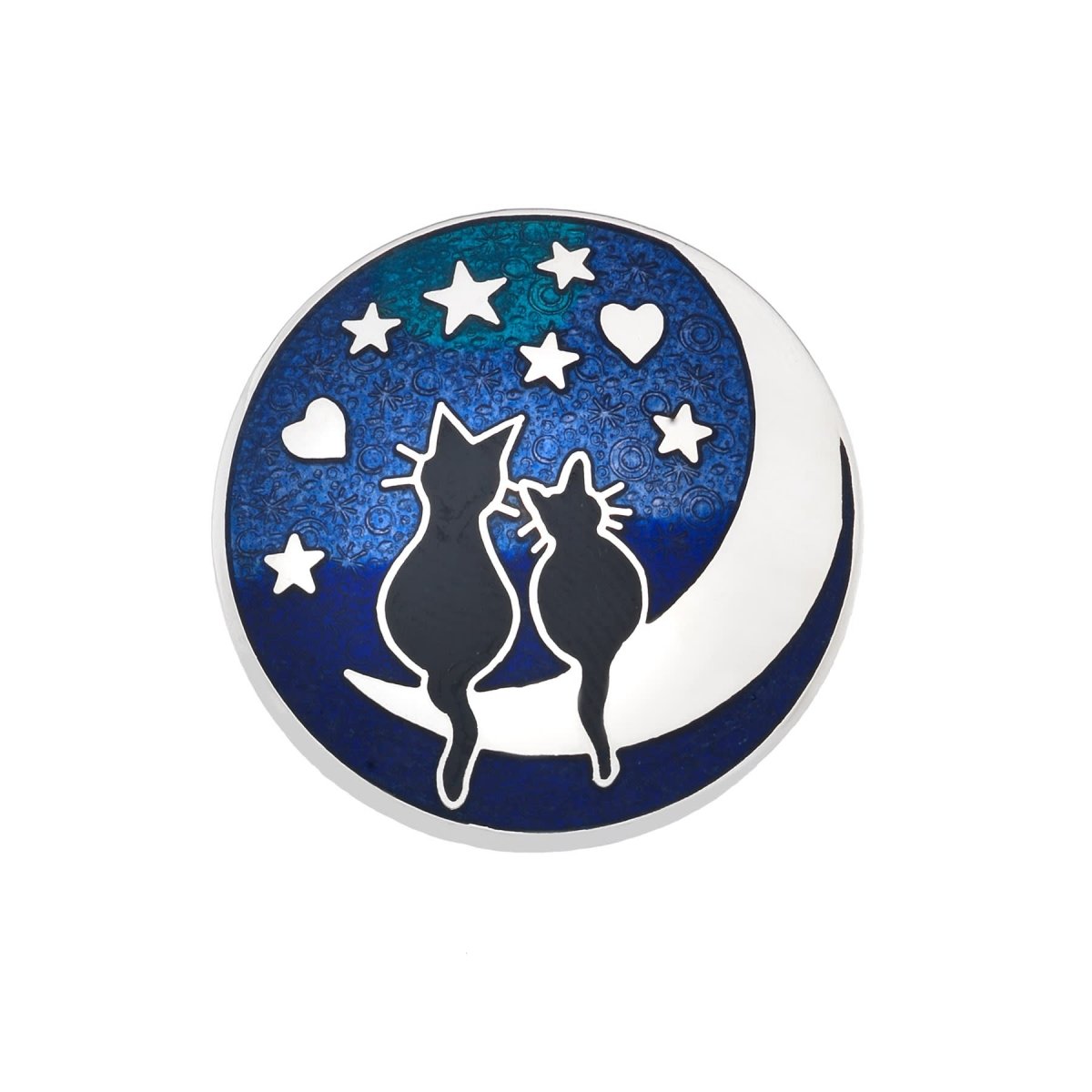 Love Cats & Moon Enamelled Brooch