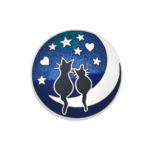 Love Cats & Moon Enamelled Brooch