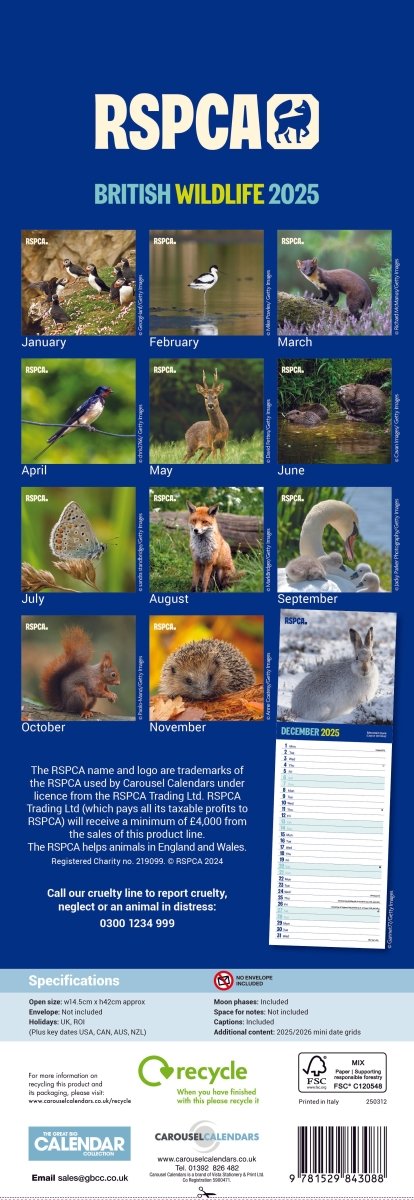 RSPCA British Wildlife Slim Calendar 2025