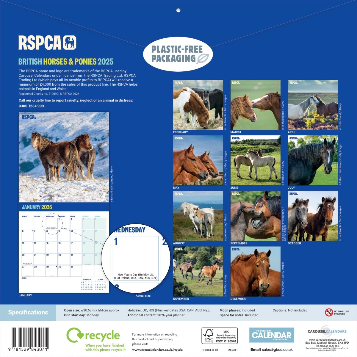 RSPCA Horses Square Wall Calendar 2025