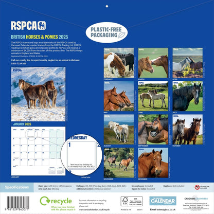 RSPCA Horses Square Wall Calendar 2025