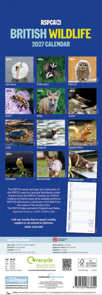 RSPCA British Wildlife - Slim Calendar 2027