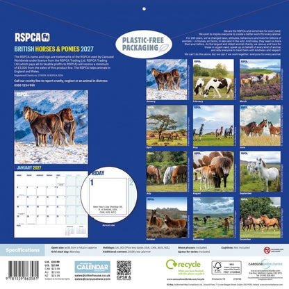 RSPCA British Horses & Ponies - Square Wall Calendar 2027