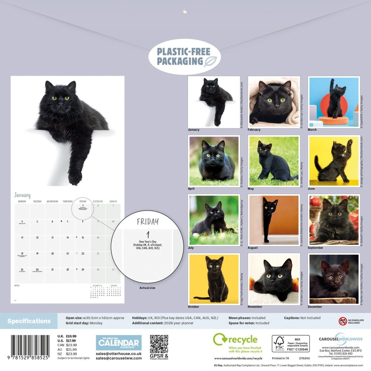 Black Cats, Square Wall Calendar 2027