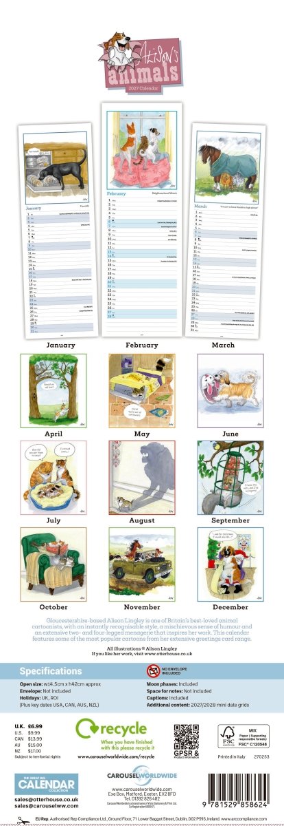 Alison's Animals - Slim Calendar 2027