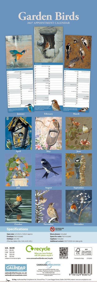 Garden Birds by Pollyanna Pickering - Slim Wall Calendar 2027