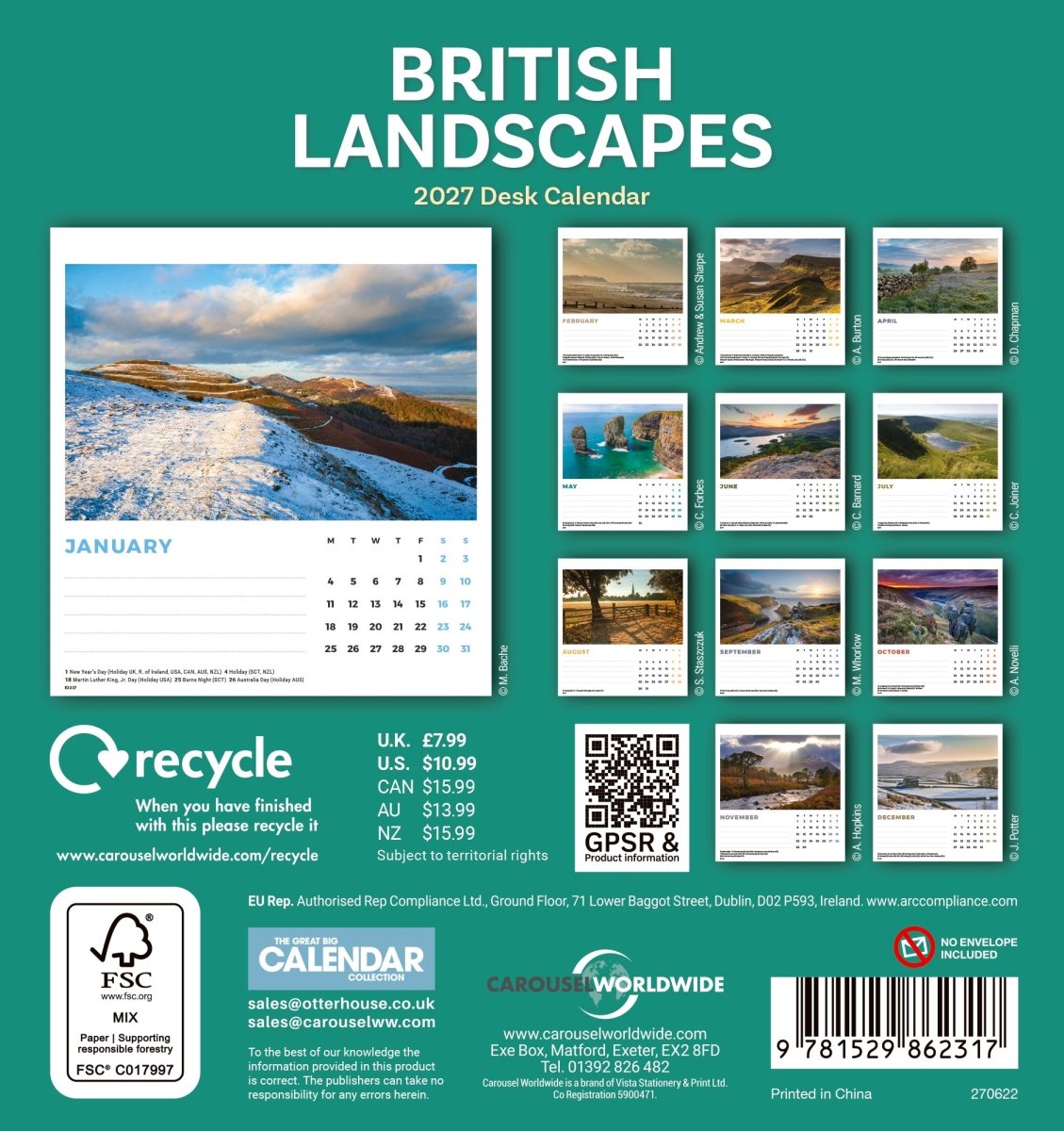 British Landscapes - Easel Desk Calendar 2027