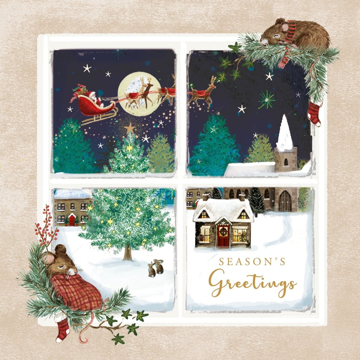 Festive Window Christmas Cards, 10 Pack