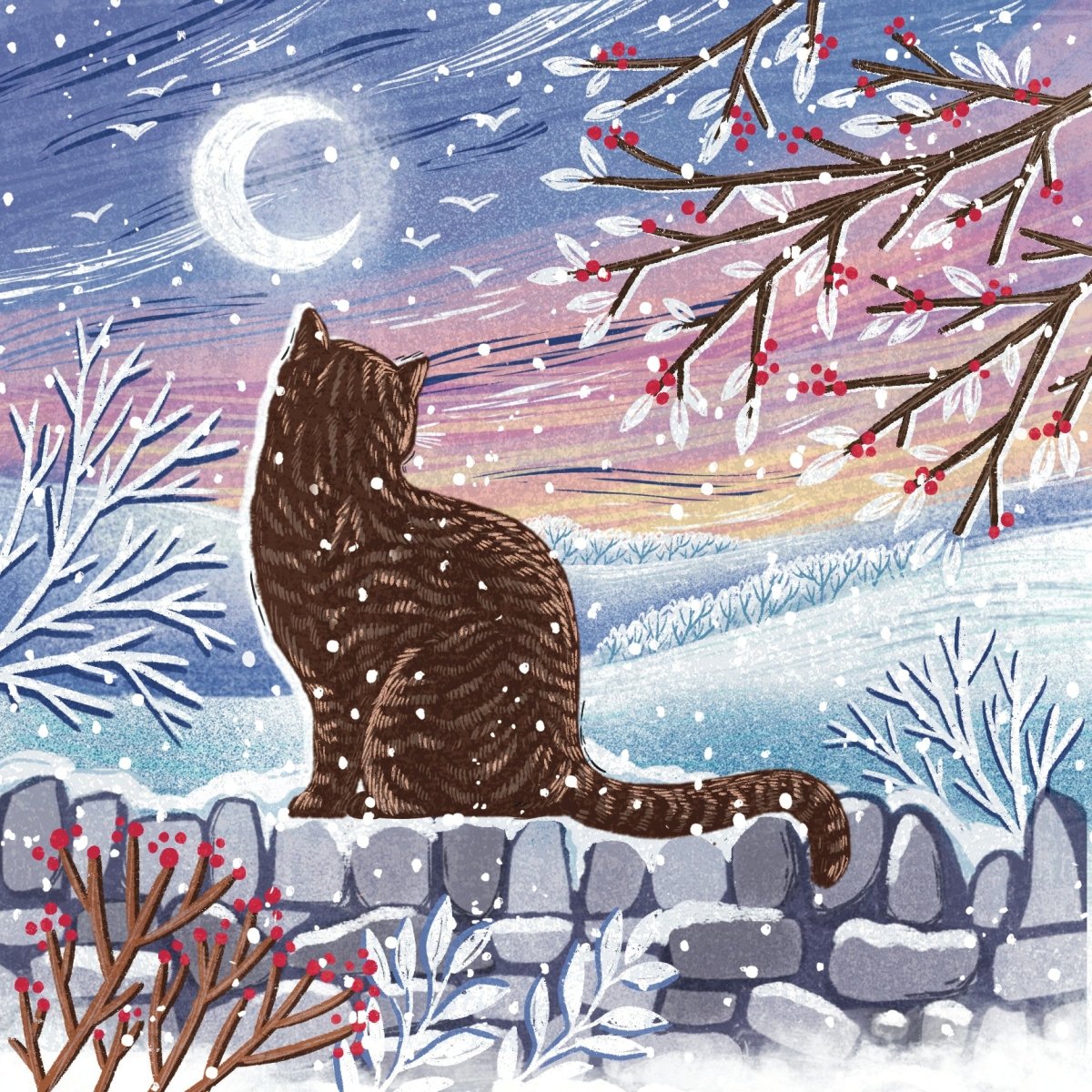 Cat in the Moonlight Christmas Cards, 10 Pack