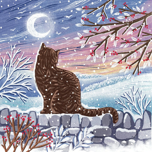 Cat in the Moonlight Christmas Cards, 10 Pack