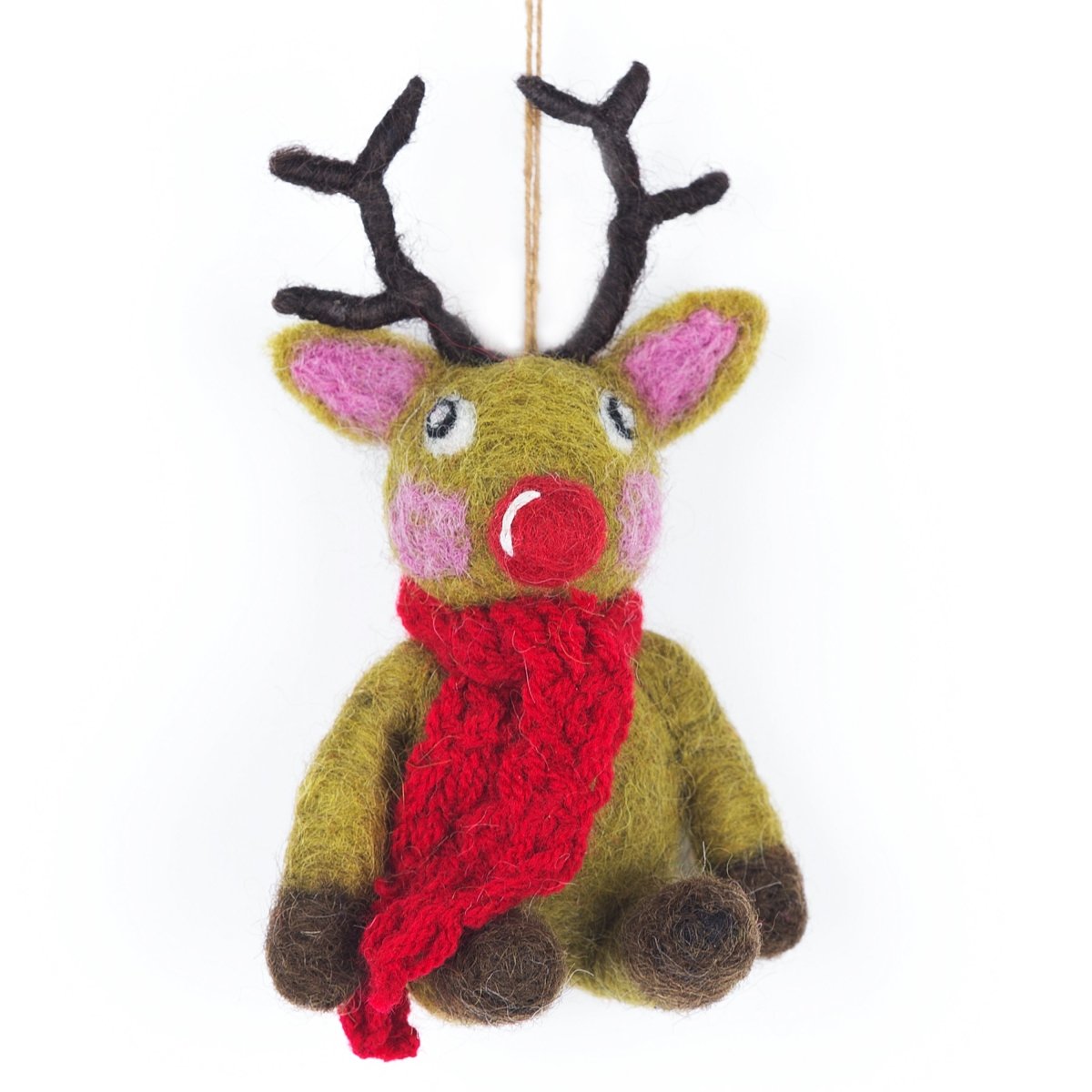 Handmade Felt Biodegradable Christmas Reindeer Hanging Decoration