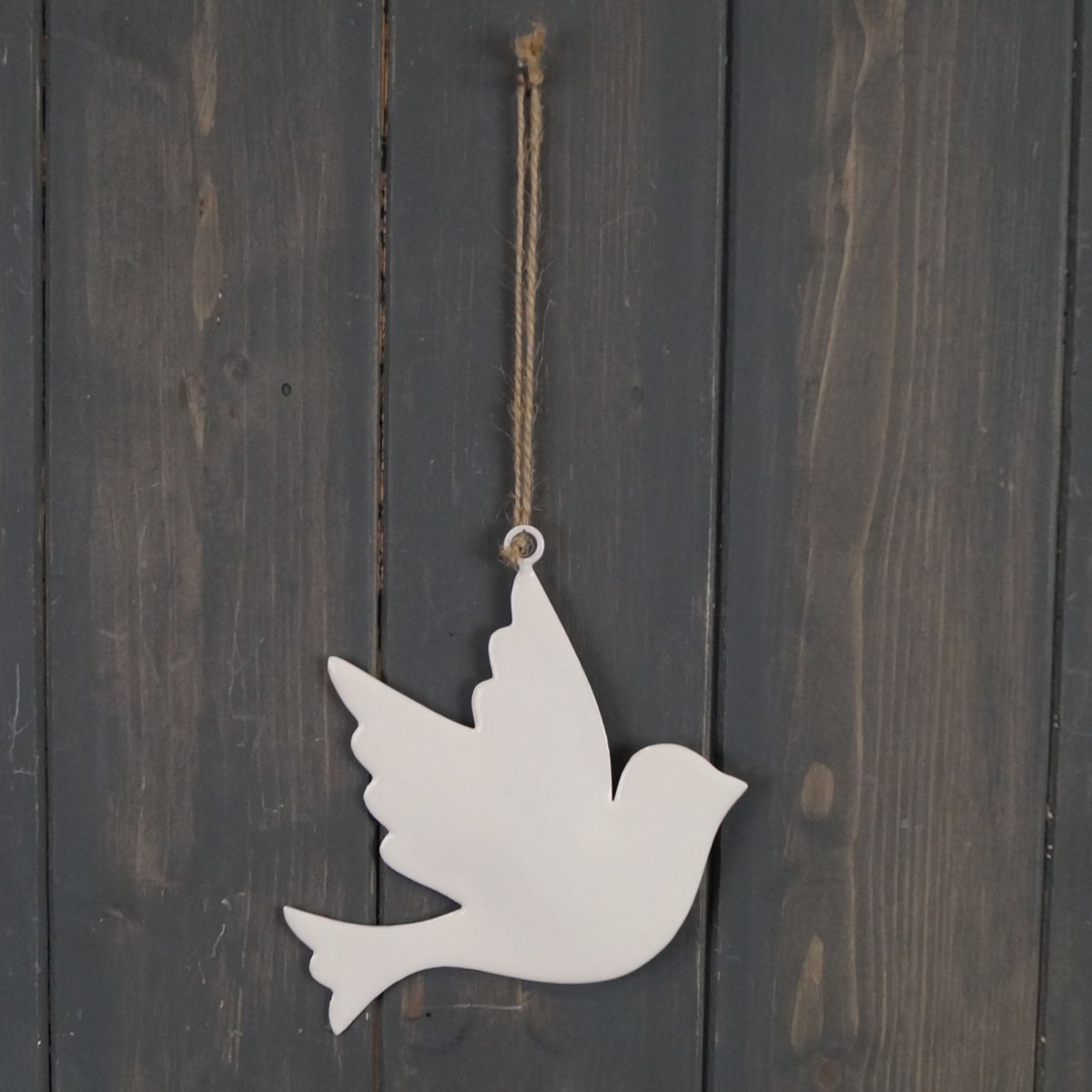 White Enamel Hanging Dove (10cm)