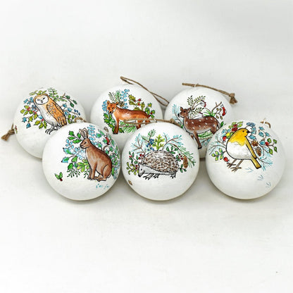 Hand Painted Wildlife Baubles by Emma Lawrence - Set of 6