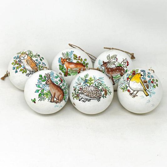 Hand Painted Wildlife Baubles by Emma Lawrence - Set of 6