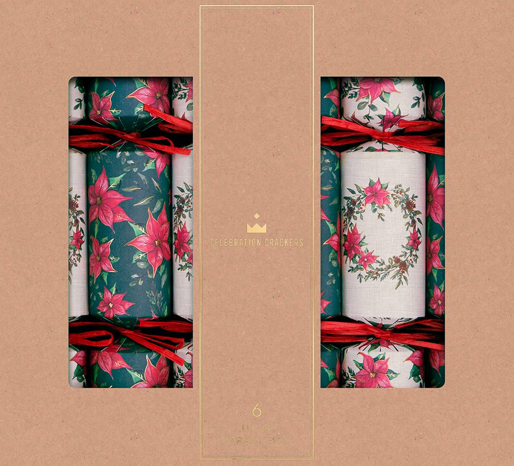 Poinsettia Wreath Christmas Cracker, 6 Pack