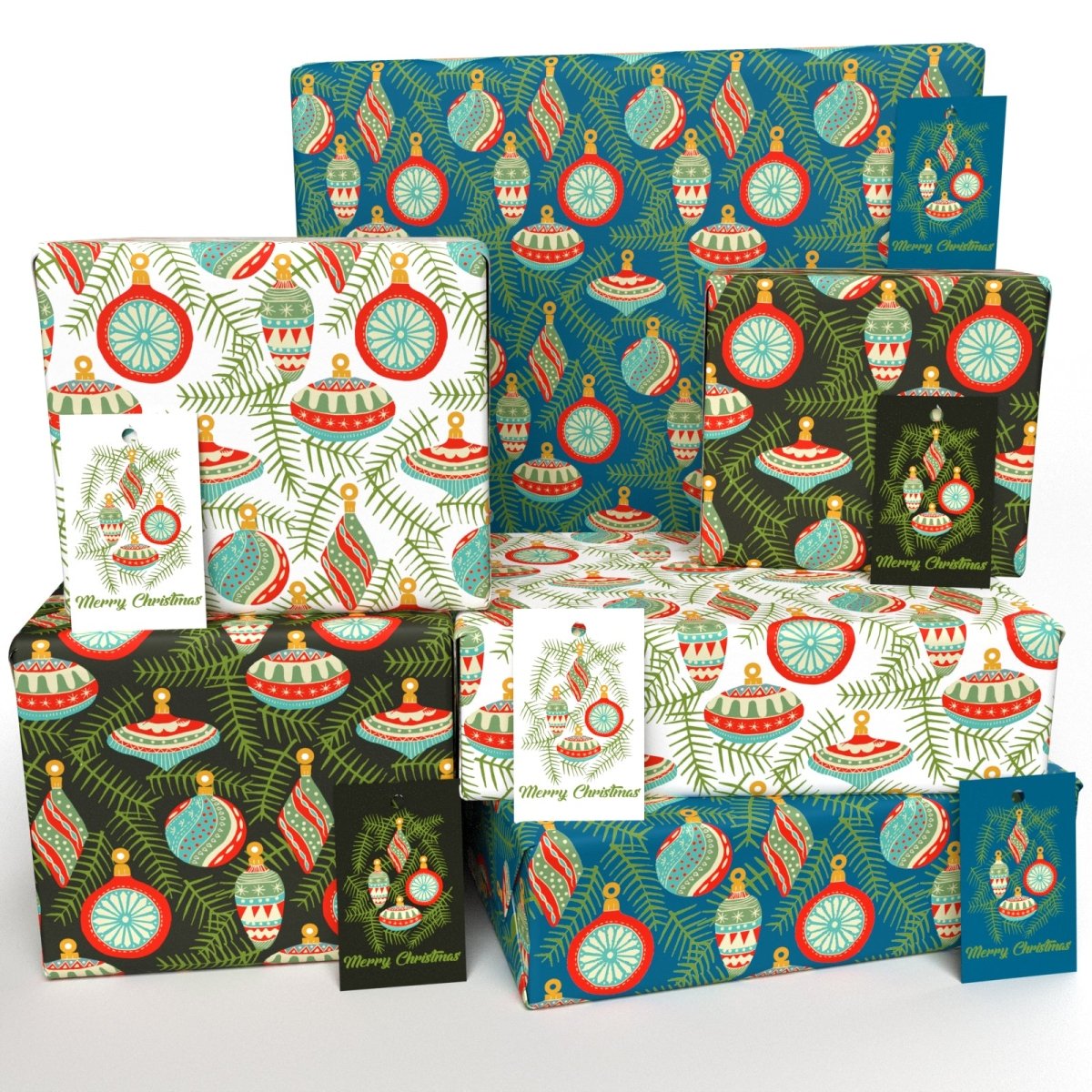 Christmas Baubles Ten Pack Recycled Wrapping Paper by Kate Heiss