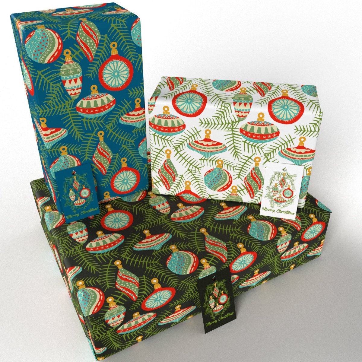 Christmas Baubles Ten Pack Recycled Wrapping Paper by Kate Heiss