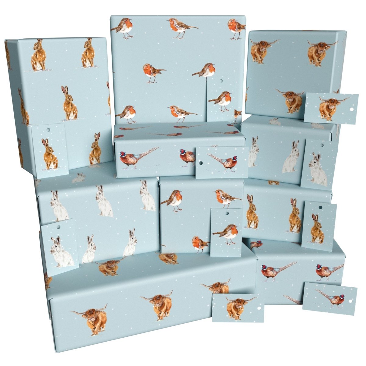 Christmas Blue Ten Pack Recycled Wrapping Paper by Sophie Botsford