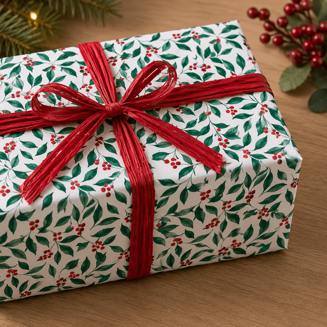 Red Berry Christmas Wrapping Paper - 6 Sheets